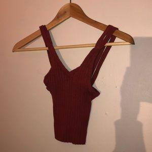 Dark Mauve V Neck Stretchy Crop Top